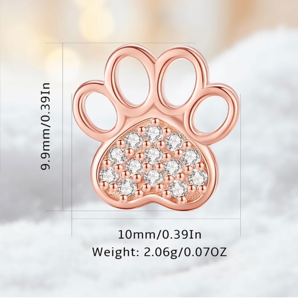 14k Rose Gold Paw Print Diamond Earrings - Picture 7 of 8